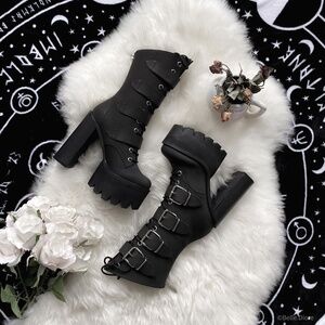 Killstar Dita Lace & Buckle Up Platform Heel Boots